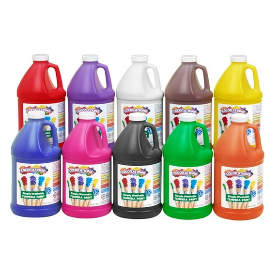 Colorations Paraben-Free Simply Washable Tempera Paint - Set of 10, 1/2 Gallons