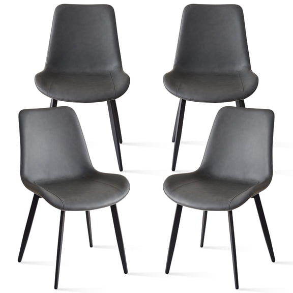Dining Chairs Set of 4 Modern [Synthetic Leather] Upholstered Kitchen Chairs with Contoured Backrest Metal Legs for Dining Living Room Home, Grey