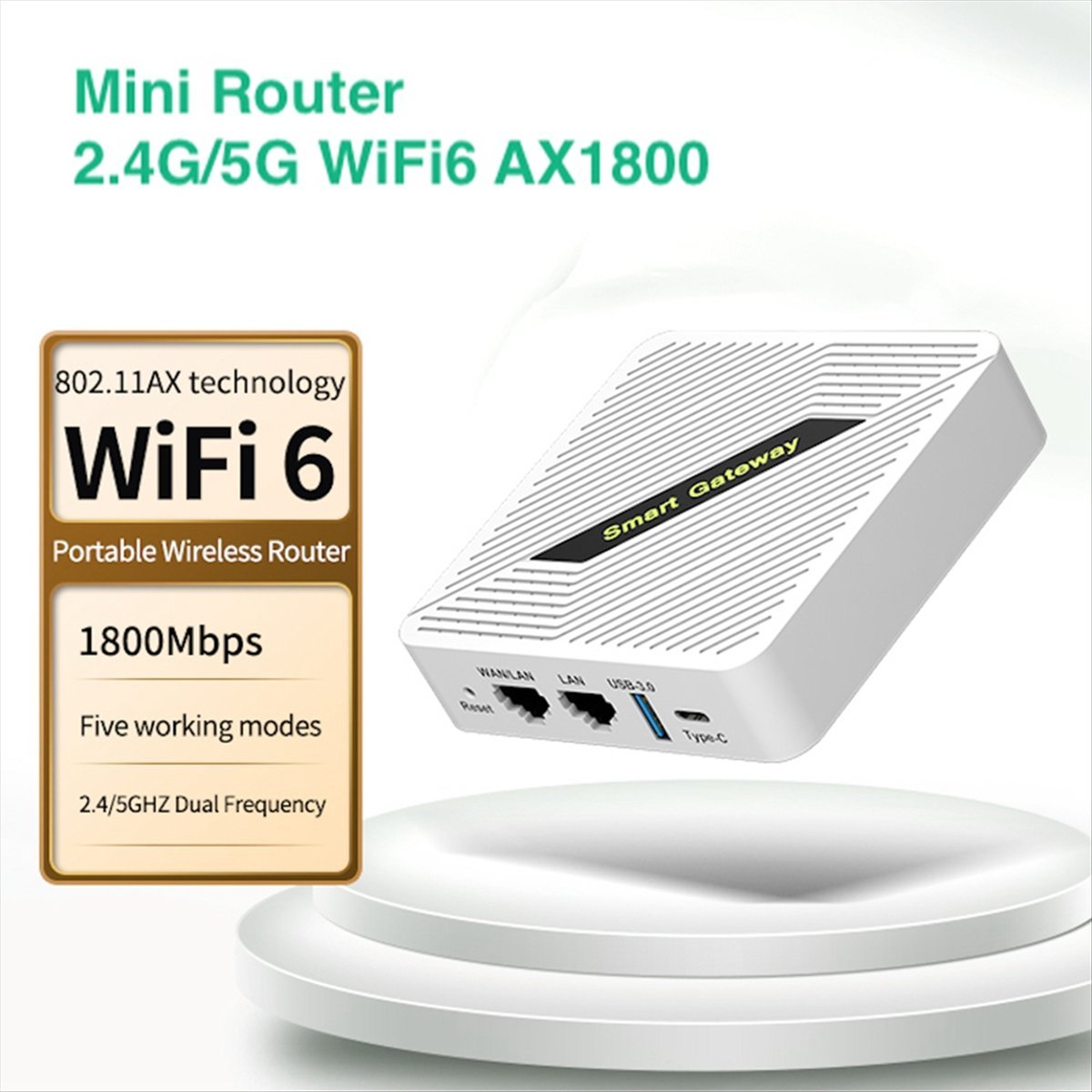 Mini WIfi6 Router AX1800 DualBand 2.4/5GHz Router Gigabit Portable Routers for WirelessRepeater WiFi Bridge(US),1 * Mini Wifi 6 Router,White