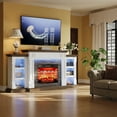 thumbnail image 5 of LGHM 71" Electric Fireplace TV Stand with Mantel, Farmhouse Entertainment Center for TVs up to 80" with Remote Control & LED Light, White & Brown, 5 of 8