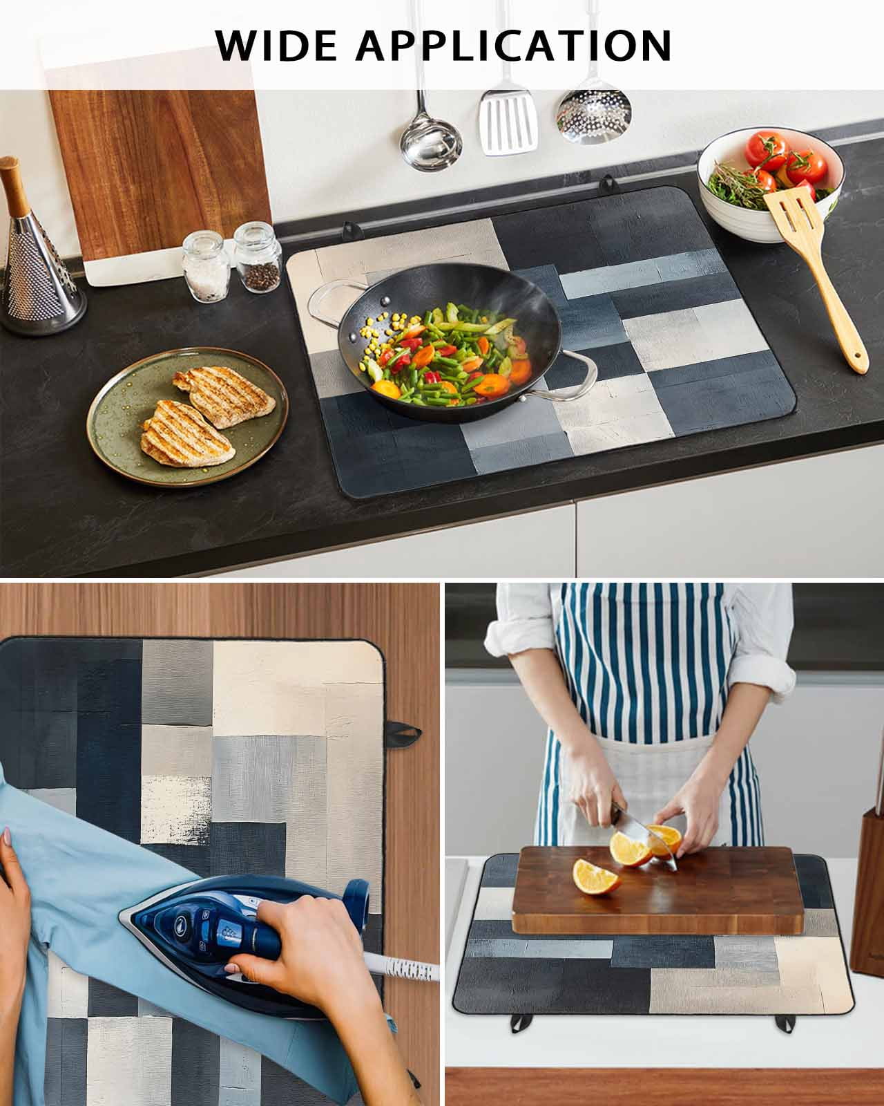 nqOlkjepod Large Induction Cooktop Protector Mat 24"x21", Vintage Oil Painting Stove Top Covers for Electric Stove, Farmhhouse Blue Black Beige Ombre Stove Burner Cover Mats, Glass Top Stove Cover