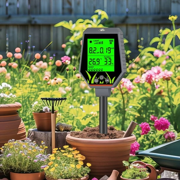 Medidor Digital 6 en 1 de PH y EC para Suelo, Multifuncional, para Granjas, Jardines, Fertilidad, Humedad, Detector, Monitor de Luz Solar