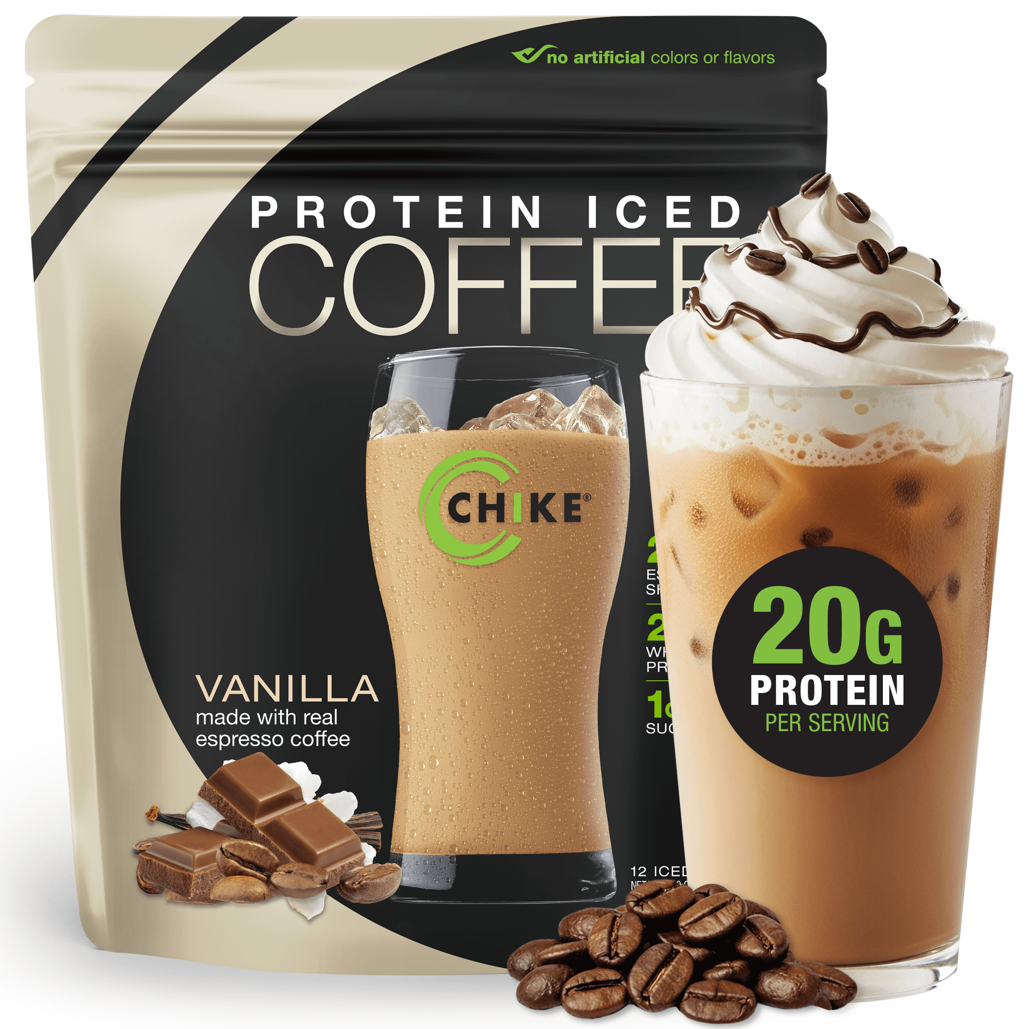 Chike Vanilla Protein Iced Coffee with Real Espresso, 20g Protein, 12 Servings