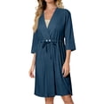 thumbnail image 5 of longantii Post Surgery Mastectomy Robes for Women with 4 Internal Drain Pockets 3/4 Sleeves Night Gowns Pajama Dress Shirts Dark Blue M, 5 of 8