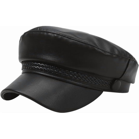 CoCoMangos Women's PU Leather Newsboy Cap Fashion Visor Beret Hat Ladies Cabbie Painter Hat Black Leather Baker Hat Chauffeur Hats Gatsby Ivy Beret Cap