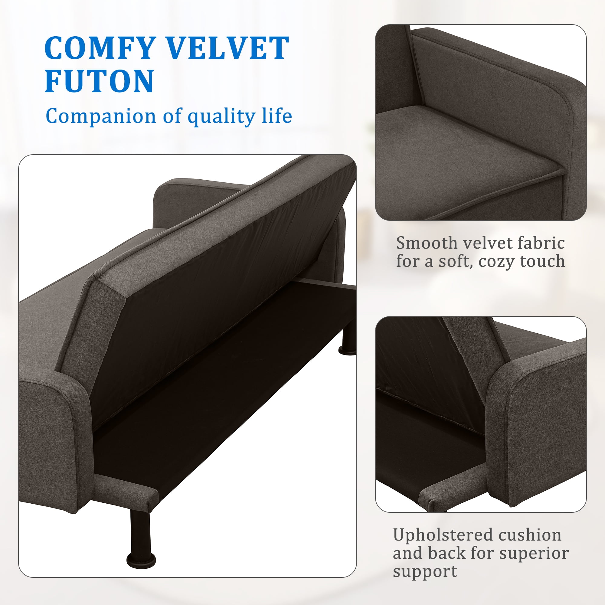 Kadyn Futon Sofa Bed, Convertible Futon for Living Room, Futon Sleeper Sofa, Brown Kadyn Futon Sofa Bed, Convertible Futon for Living Room, Futon Sleeper Sofa, Brown