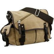 Oct17 Men Messenger Bag School Shoulder Canvas Vintage Crossbody Military Satchel Bag Laptop Khaki