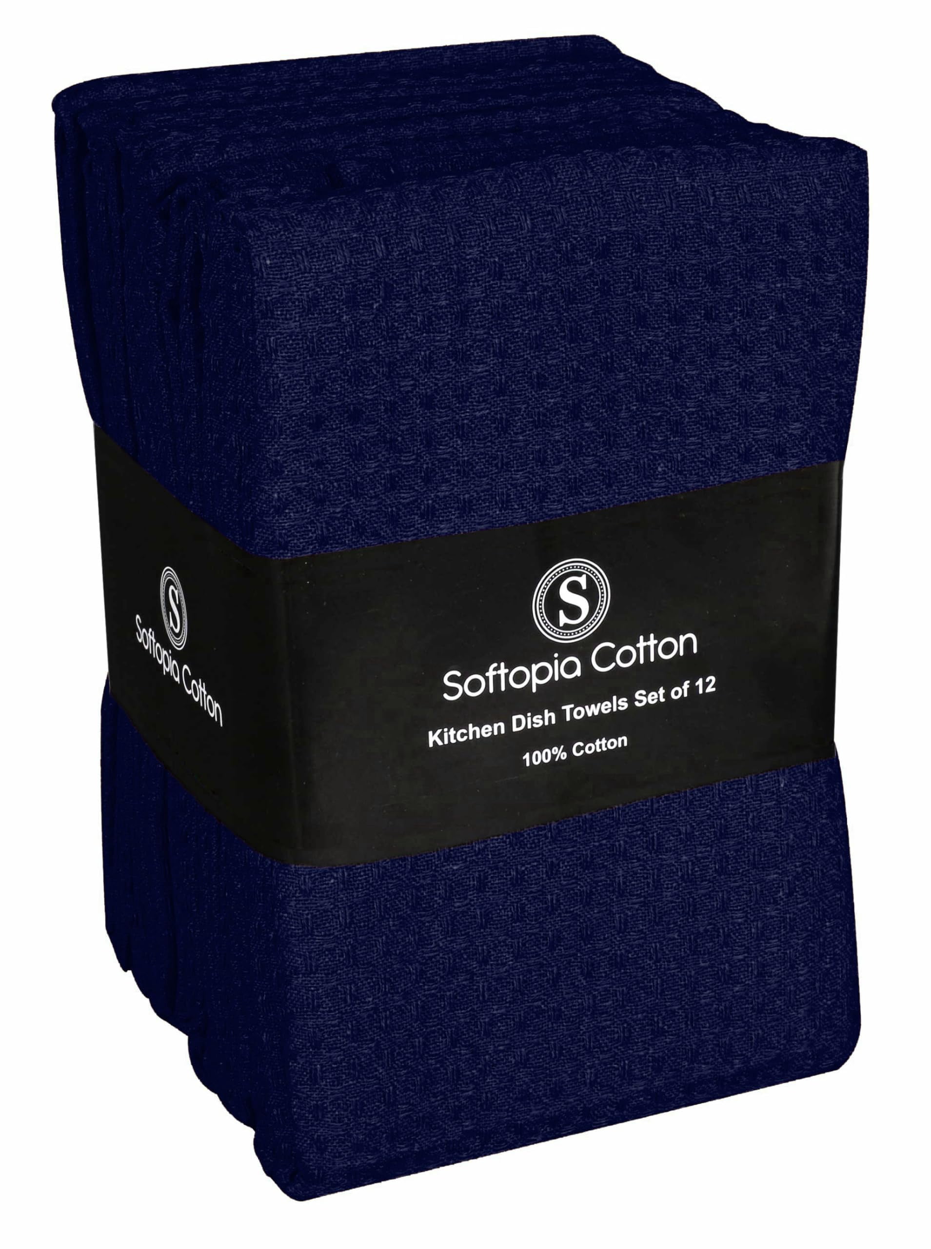 Softopia Cotton Waffle Weave Dish Towels 12 Pack, 16x26 Inches, Quick Dry Towels for Kitchen, Reusable, Absorbent Wash Cloths Set, Washable Fabric, Heavy Duty for Daily Use - Navy Blue
