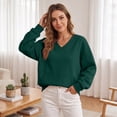 thumbnail image 6 of VV AVEORS Womens V Neck Sweatshirt With Pockets Hoodless Hoodies Fleece Pullover Dressy Casual Loose Fit Long Sleeve Tops Army Green 3XL, 6 of 9