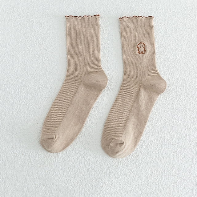 Women's Cute Embroidery Socks Tube Socks Soft Breathable Pile Socks