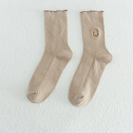 

NEGJ Women s Cute Embroidery Socks Tube Socks Soft Breathable Pile Socks