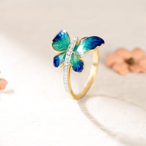 NUZYZ Fashion Women Butterfly Rhinestone Thin Finger Ring