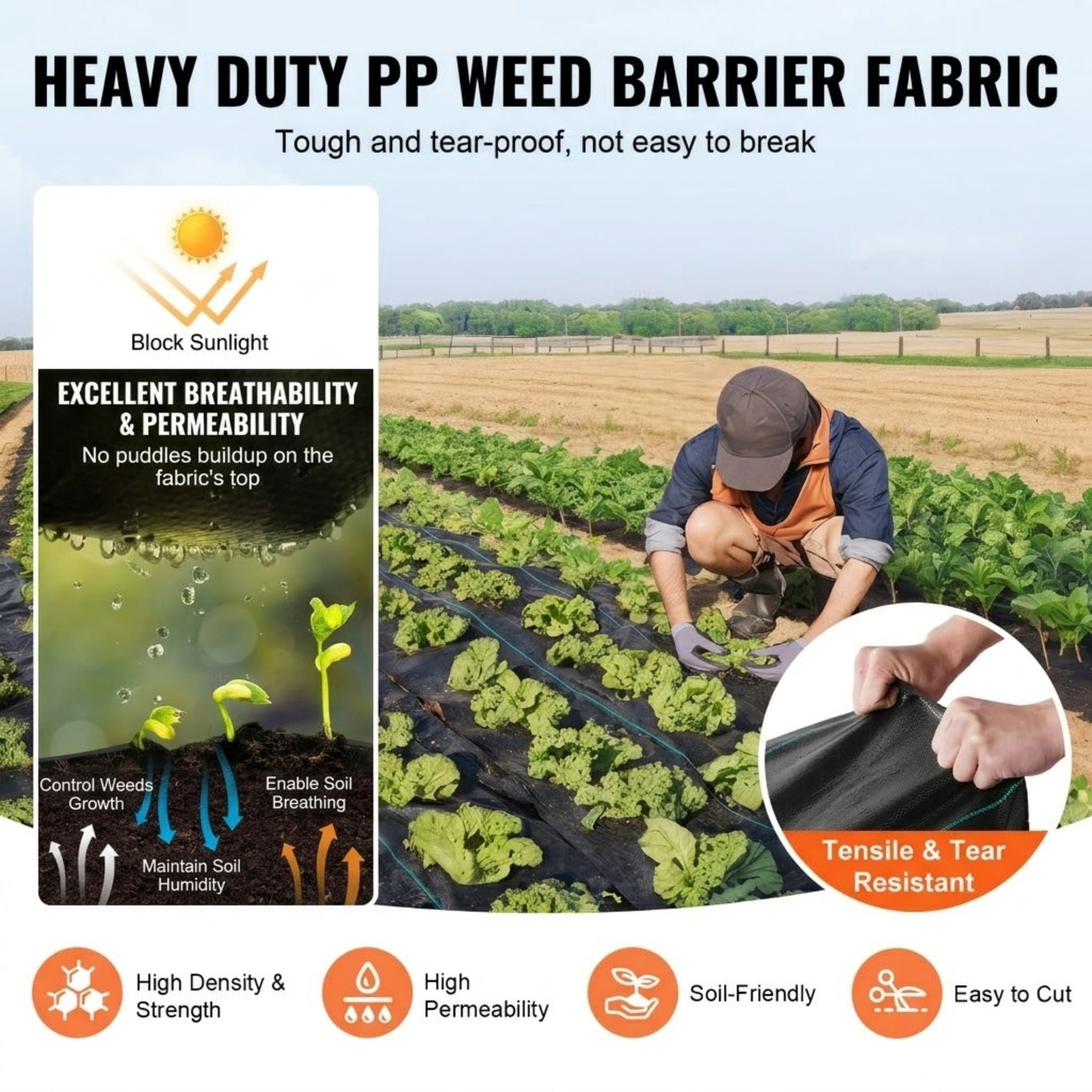 JUVOCT 3 x 50 Ft Weed Barrier Landscape Fabric, 3.2oz Heavy Duty Woven Geotextile Fabric for Garden and Driveway Ground Cover