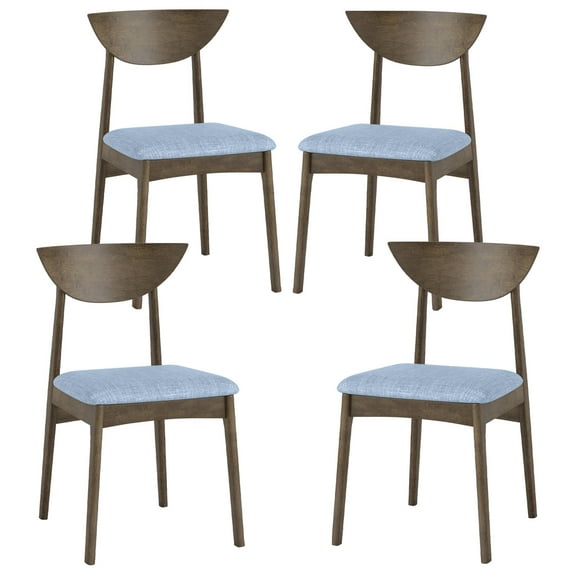 Gymax 2PCS Wooden Dining Chair Linen Fabric Upholstered Kitchen Chairs w/ Padded Seat