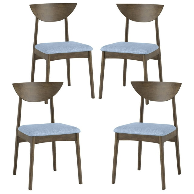 Gymax 2PCS Wooden Dining Chair Linen Fabric Upholstered Kitchen Chairs w/ Padded Seat