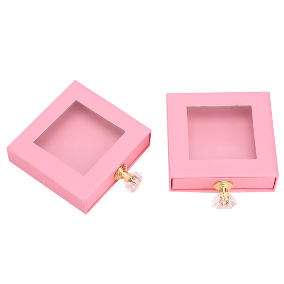 2pcs False Eyelashes Storage Case Quadrate Window False Eye Lashes Drawer Storage BoxPink