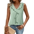 thumbnail image 1 of Camiseta sin mangas Gaharu de gasa verde lima con cuello en V para mujer, 1 of 7