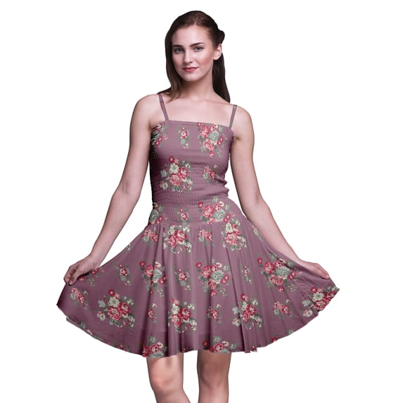 Bimba Floral Printed Women Smocked Waist Top Spaghetti Strap Mini Sun Dress-XXX-Large