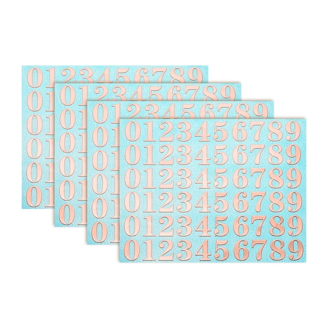 4 Hojas de Calcomanías de Números 0.35" Calcomanías de Números Mini 3D Autoadhesivas de Aleación (Oro Rosa)