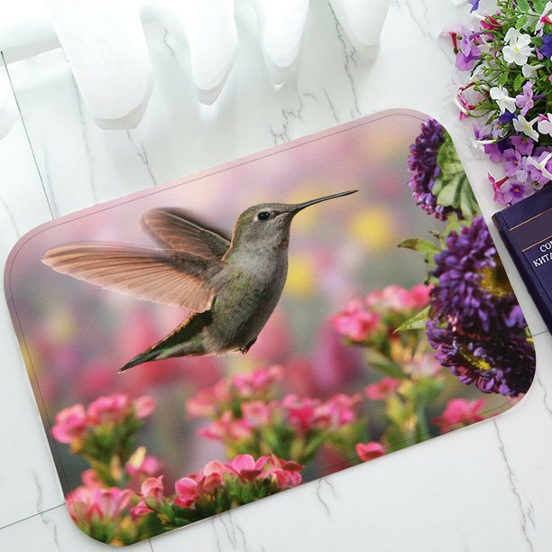 ECZJNT Hummingbird in colorful garden Doormat Bath Mat Rug Entrance Rug ...