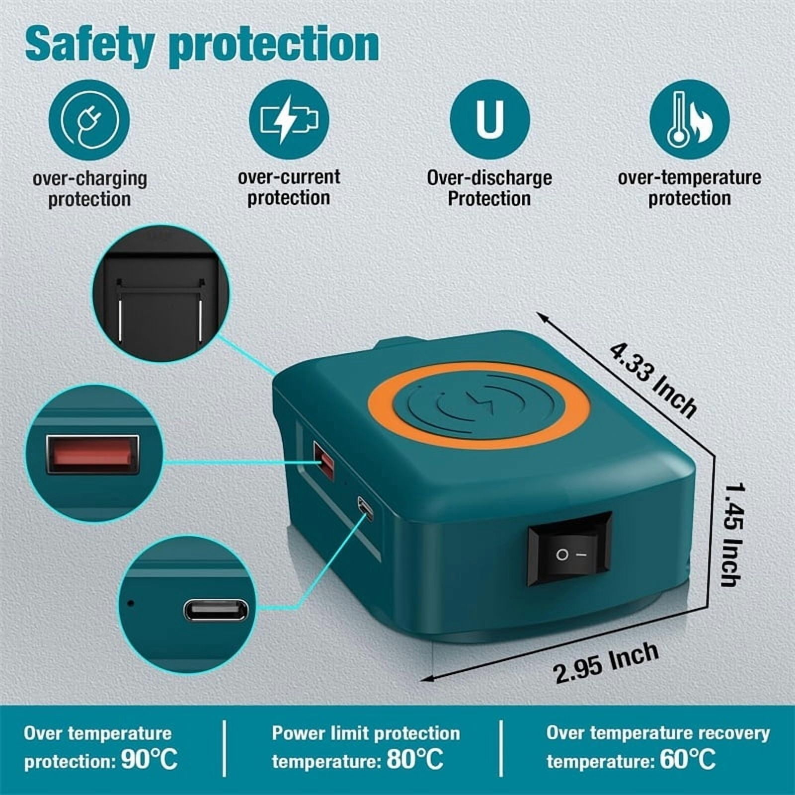 Wireless Phone Charger For Makita 18V Li-ion Battery USB Adapter With Type-C Charge Port Portable Power Bank