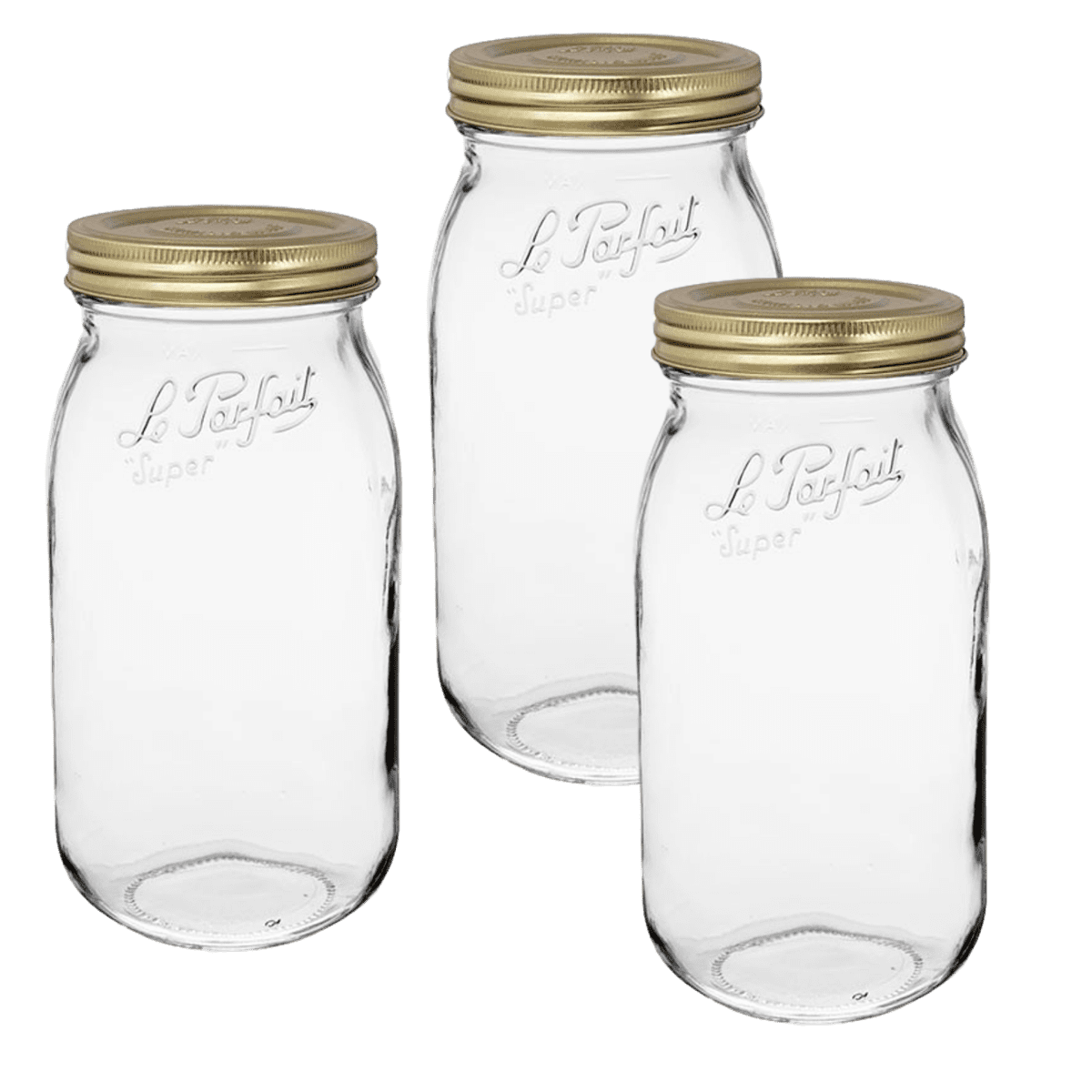 Le Parfait Screw Top Jar 2L Wide Mouth French Glass Canning Jar w/ 2Piece Gold Lid, 64oz/2