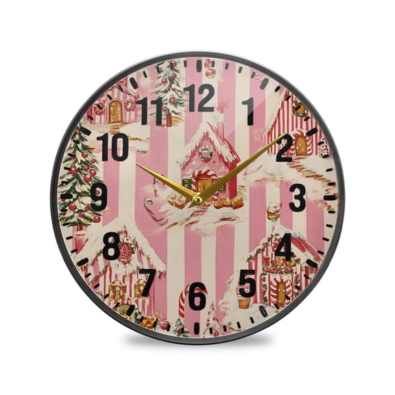 Yayeee Wall Clock Battery Operated 9.5" Silent Quartz Non-Ticking for Living Room Decor, Beige Gingerbread Houses