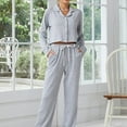 thumbnail image 2 of ebukurty Pajama Sets for Women 2 Piece V-neck Long Sleeve Gray Sleepwear for Autumn and Winter, Sizes S/L-XL, 2 of 7