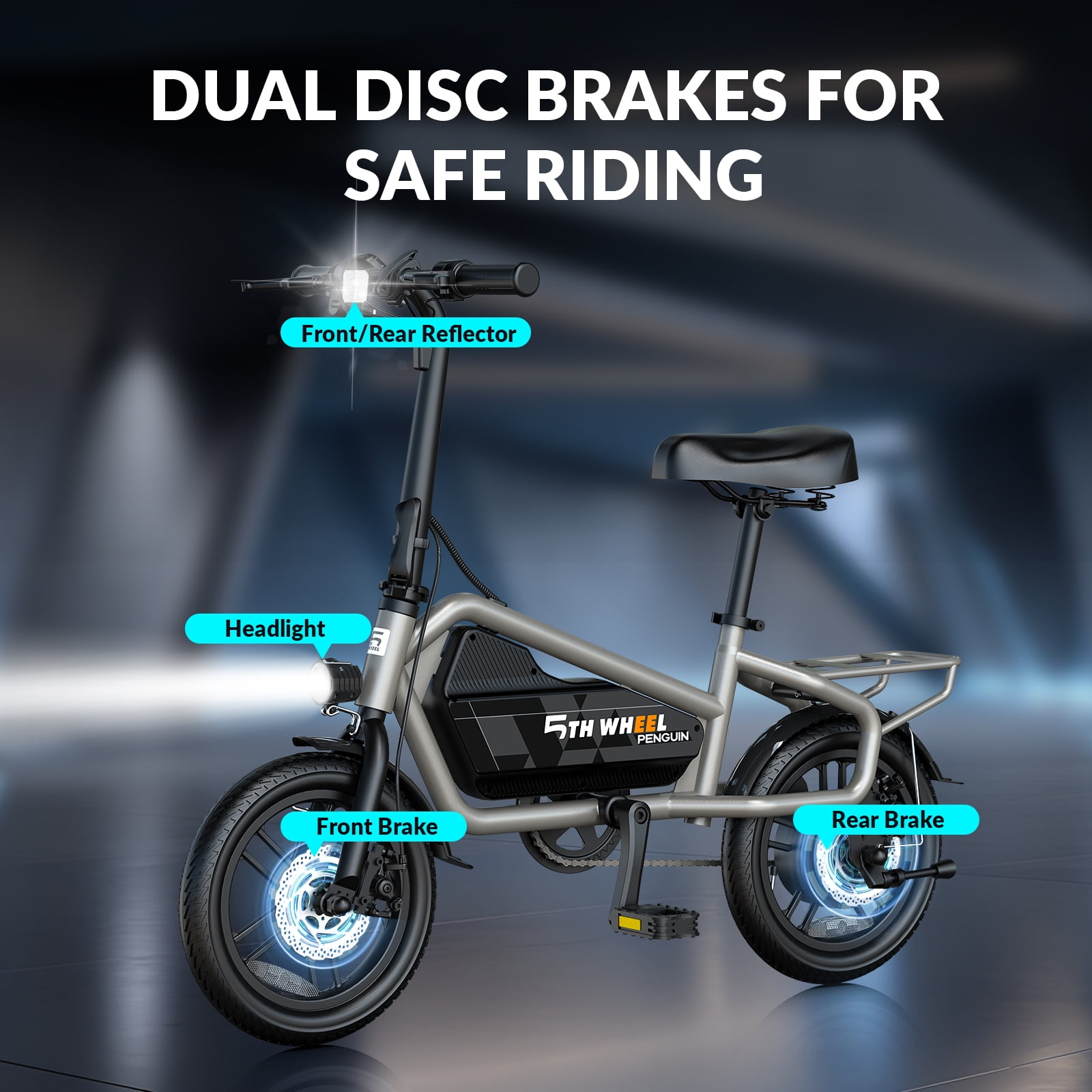 5TH WHEEL 14" Electric Bike for Adults with 650W Peak Motor Electric Bicycle, 36V 7.8Ah Battery Ebike, UL2849