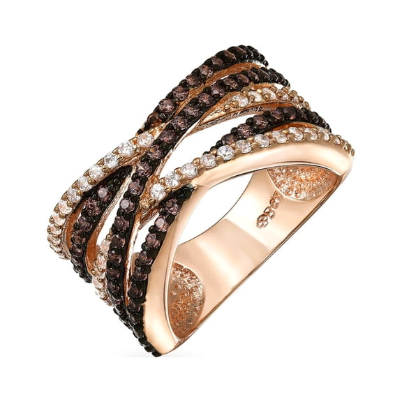 Bling Jewelry Womens Crossover Statement Ring Two Tone Brown Black Pave CZ Rose Silver Plated Band