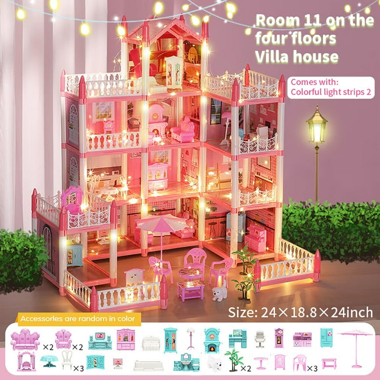 Doll House Dreamhouse for Girls, Boys - 4-Story 11 Rooms