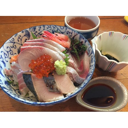 Canvas Print Japan Food Seafood Bowl Of Rice Topped With Sashimi Stretched Canvas 10 x 14