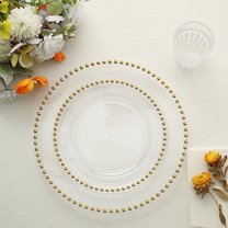 Balsa Circle 10 Round 8" Clear Gold Disposable Plastic Salad Plates Beaded Trim Party Events Home Decorations Supplies