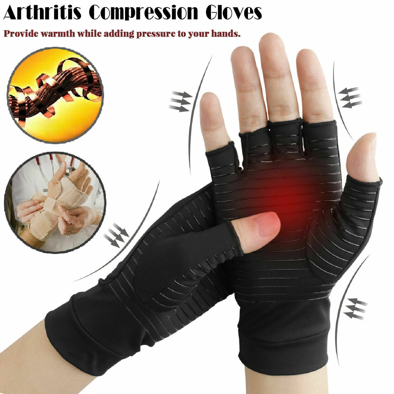 Buy 7 Get 3 Free - 10 Pairs Copper Compression Arthritis Gloves Hand Wrist Support Brace Gloves Fit Carpal Tunnel Joint Pain for Men/Women S