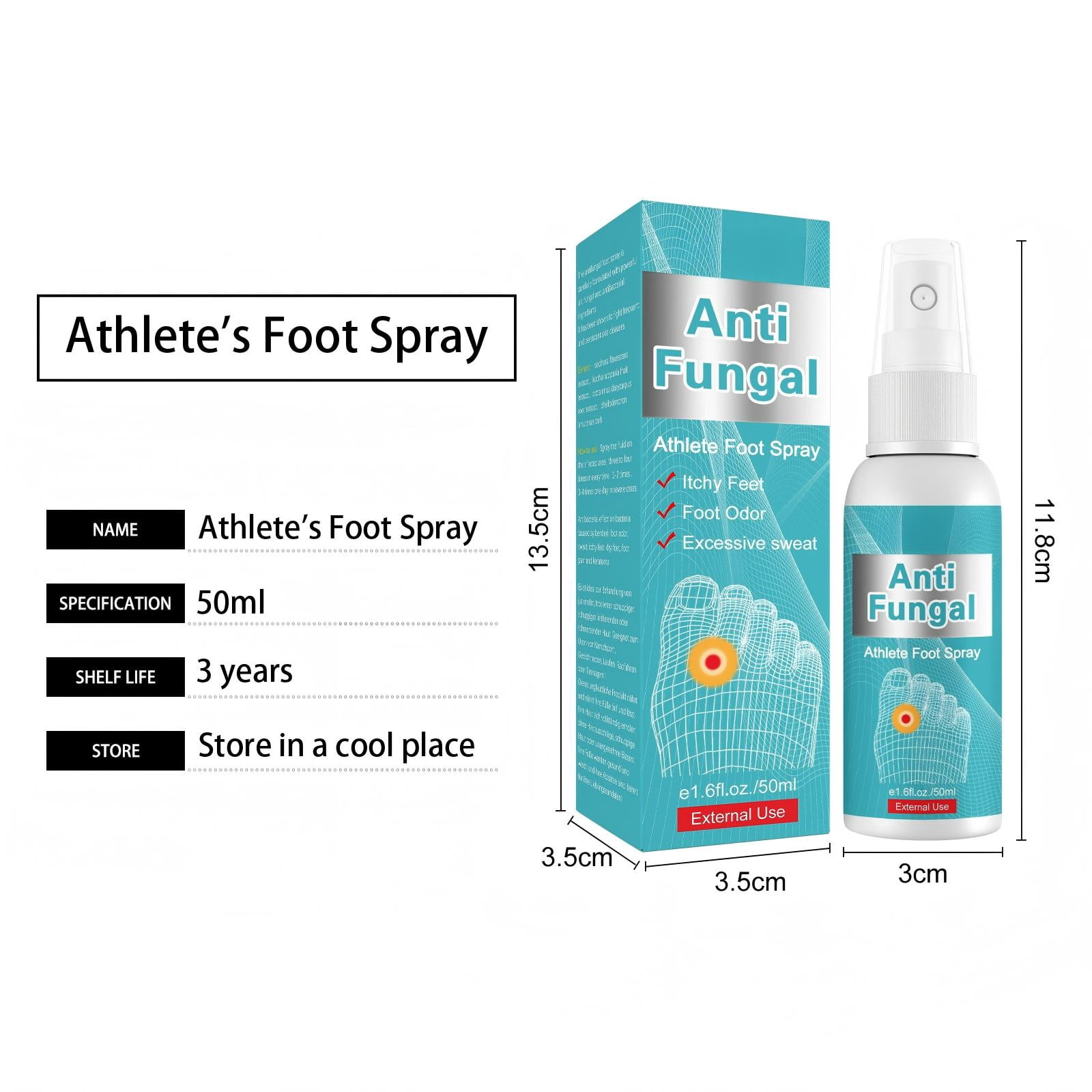 Alvantor Athletes Foot Spray with Herbal, Anti Itch Smelly Feet Deodorizer, Sweaty Feet Remedy, 1.6fl.oz
