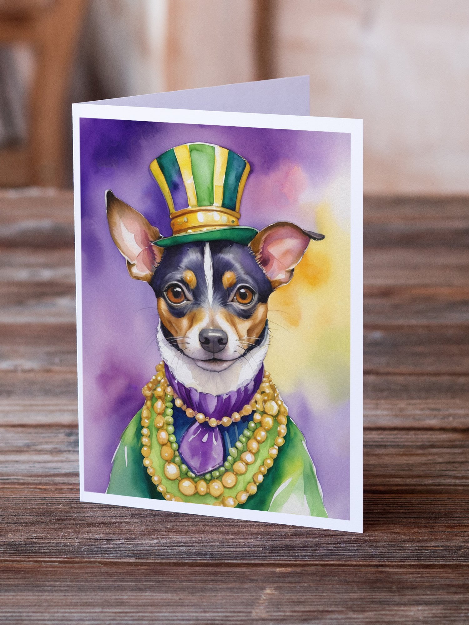 Rat Terrier King of Mardi Gras Greeting Cards Pack of 8 7 in x 5 in