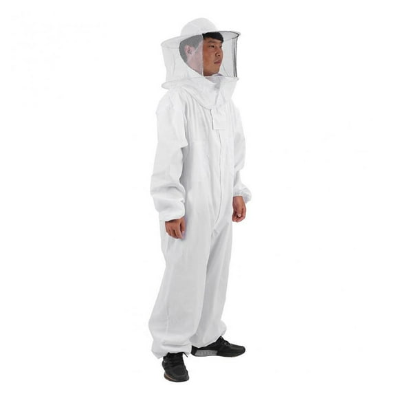 Professional Full Body Beekeeper Suit with Round Hat Veil, White, XL Size, Beekeeping Equipment