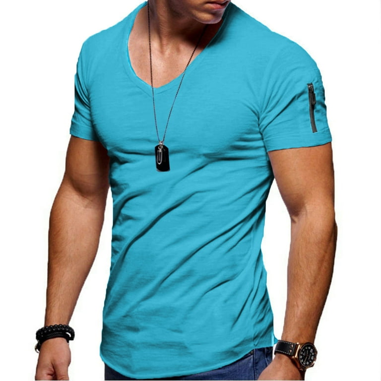 PMUYBHF Mens Dress Shirts Big and Tall 20 Inch Neck Mens Summer Casual Fashion Solid Color V Neck Large Size Short Sleeve T Shirt Mens Pullover Shirts Long Sleeve with Collar