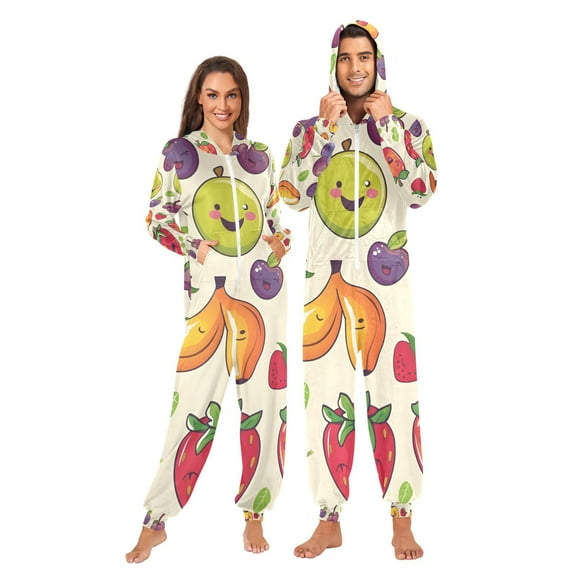 Cute Fruit Cartoon Adult Onesie Pajamas Slim Fit Christmas One Piece Suit Pjs for Women and Men Hooded Zipper