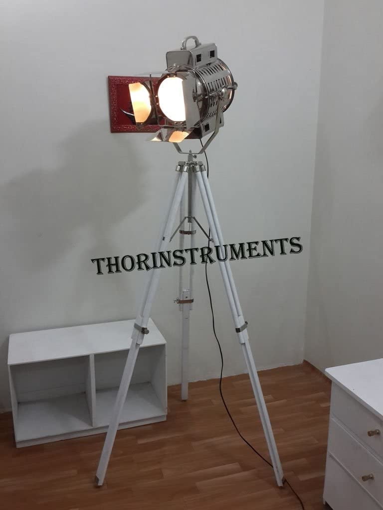 Thor Vintage Industrial Nautical Tripod Floor Lamp - 65" Chrome Spot Light, Rustic Home & Office Decor