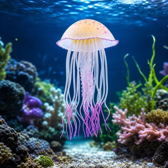 Clear Soft Jellyfish Aquarium Decoration with Suction Cup,Realistic Swaying Jellyfish Ornament,Safe Non-Toxic Silicone Material,Underwater Fish Tank Decoration,Reusable Aquarium Accessory Pink