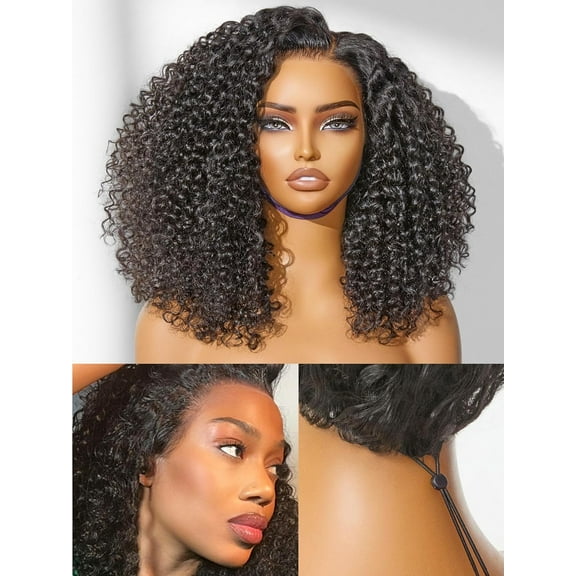 LUVME 100% Real Human Hair 18" HD Lace Frontal Wig Deep Curly Drawstring Cap Glueless Pre Cut Plucked for Women