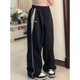 thumbnail image 5 of Pantalones anchos deportivos holgados de cintura alta con cintura elástica para mujer, estilo retro, estilo hip hop, informal y de calle, 5 of 5