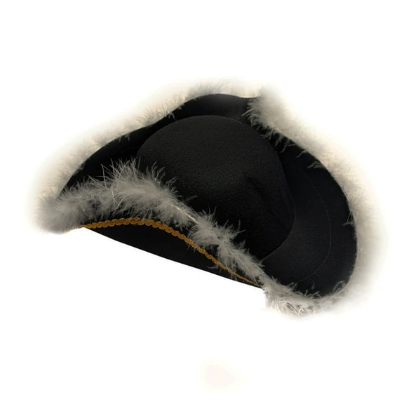 Deluxe Colonial Officer Black Tricorn Hat Feather Gold Trim Halloween Costume Accessory