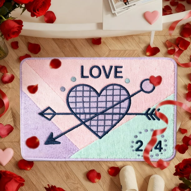 Tapete de cocina antideslizante para San Valentín | Alfombra absorbente de poliéster para entrada y baño | Felpudo blanco de 40 x 60 cm