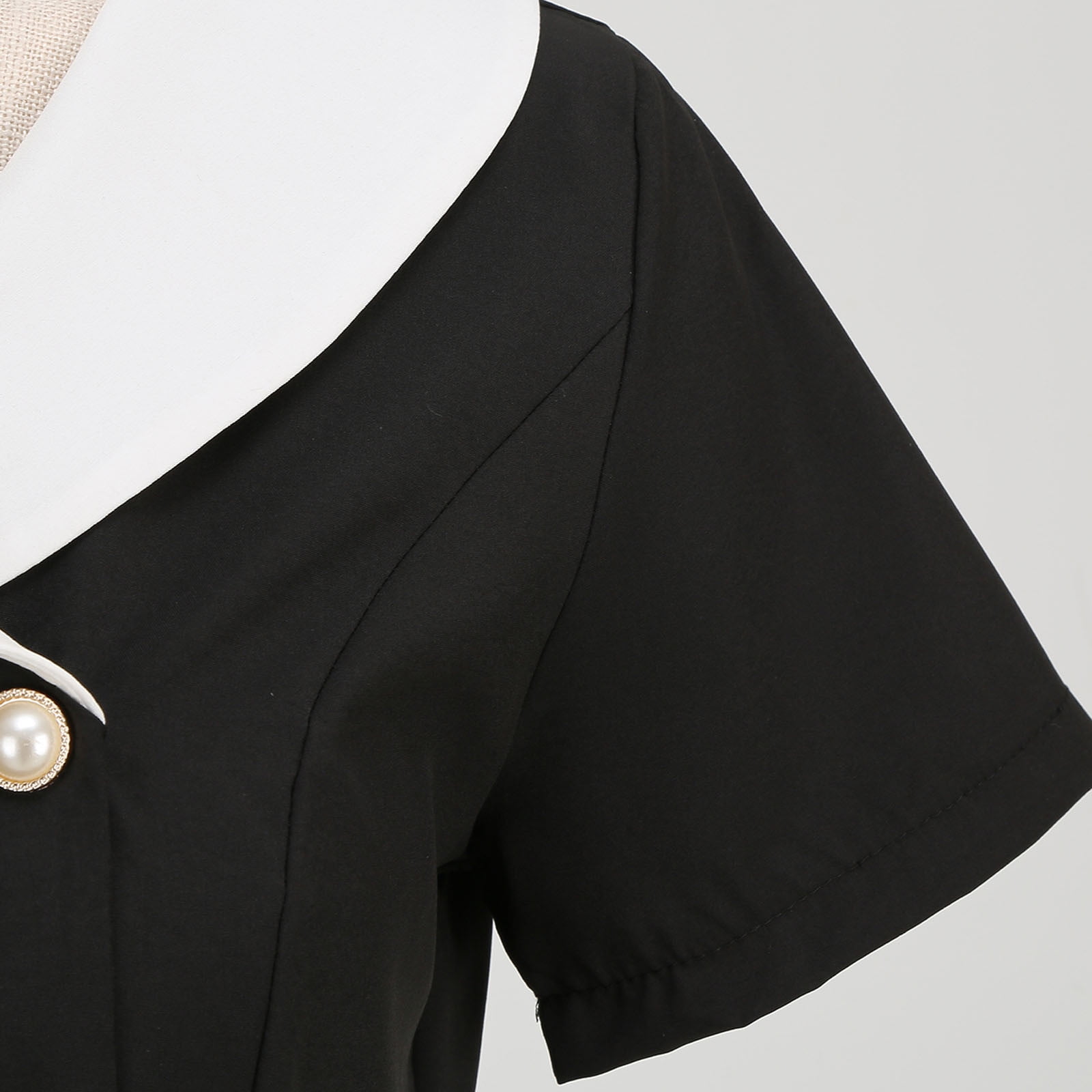 Cavosen 1950 Dress Style Women Black Short Sleeve 1950S Dress Midi Vintage Retro Ruched Pleated A-Line Dresses Plain Casual Dress V-Neck Dress Trendy Dresses Workout Clothes XL