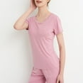 thumbnail image 5 of Lxkfashion Under $10 Pink Women's Pajamas Set Short Sleeve Sleepwear 2 Piece Round Neck Top Capri Pants Loungewear L, 5 of 7