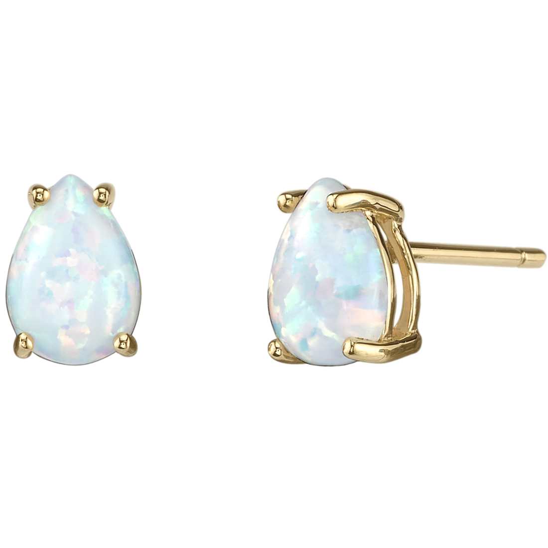 1 ct Pear Shape Created White Opal Stud Earrings in 14K Yellow Gold