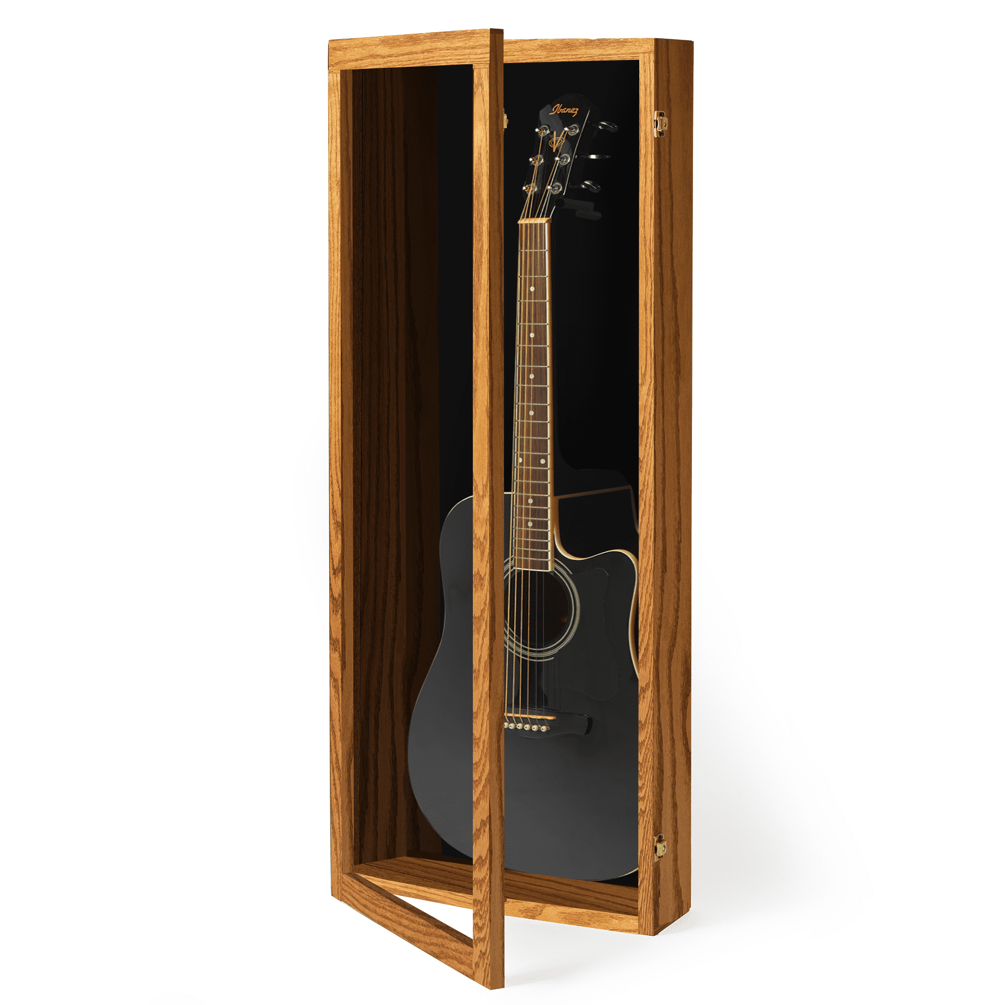 PENNZONI Acoustic Guitar Display Case, Clear Acrylic & Hardwood Cabinet, Natural Oak, No Felt