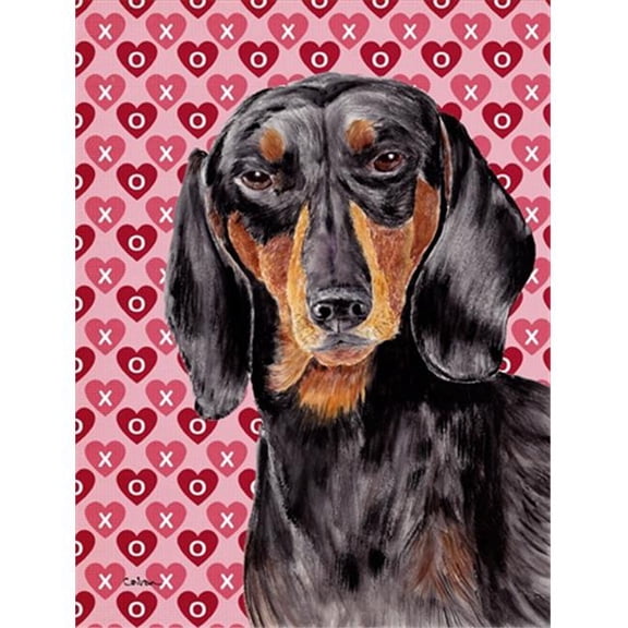 15 x 15 In. Dachshund Black Tan Hearts Love Valentines Day Flag, Garden Size